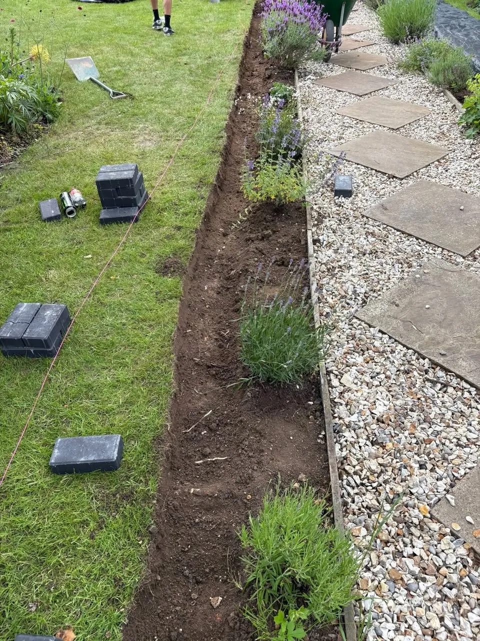 Slate and gravel path through the lawn, day 2
