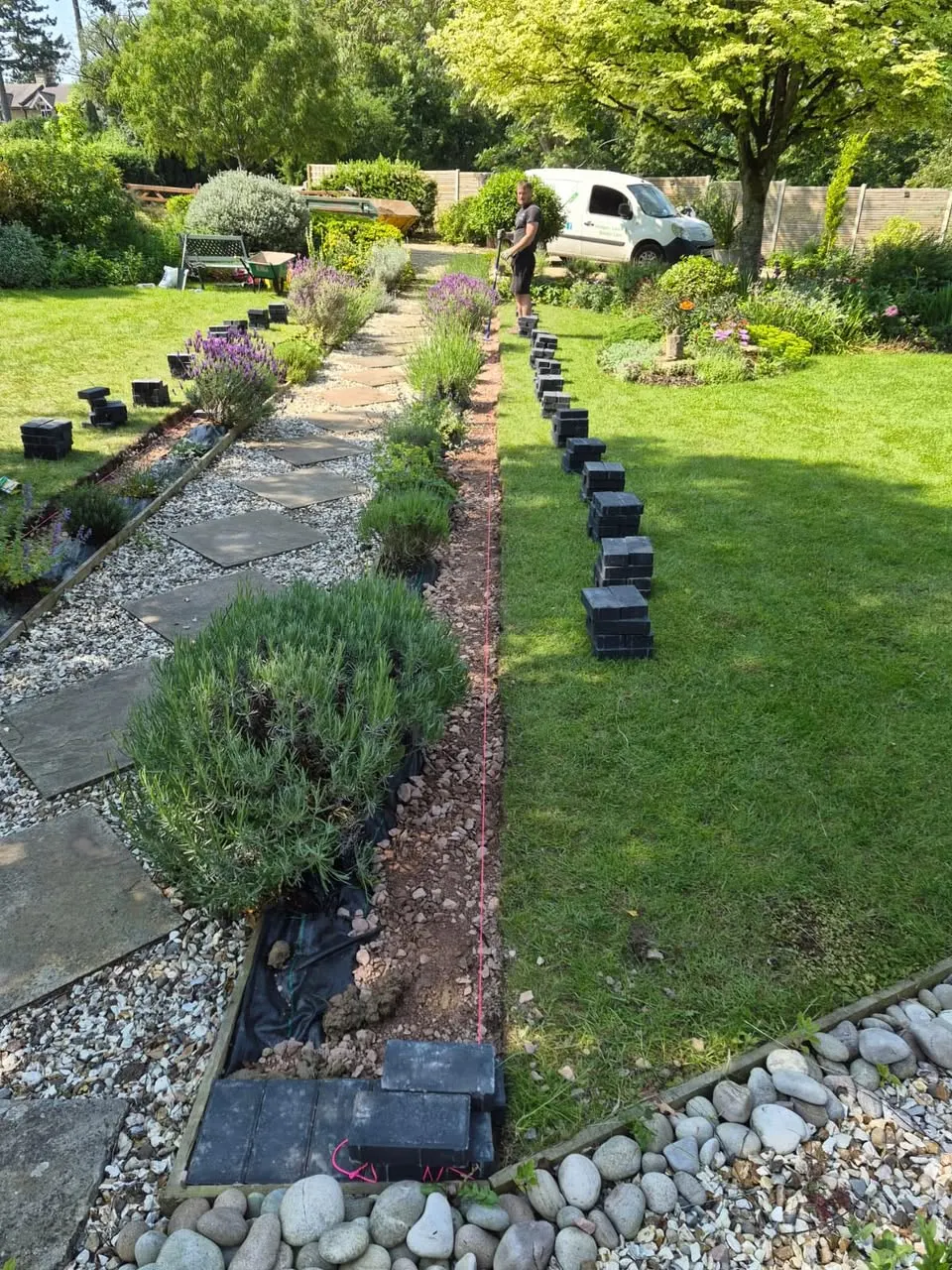 Slate and gravel path through the lawn, Tewkesbury