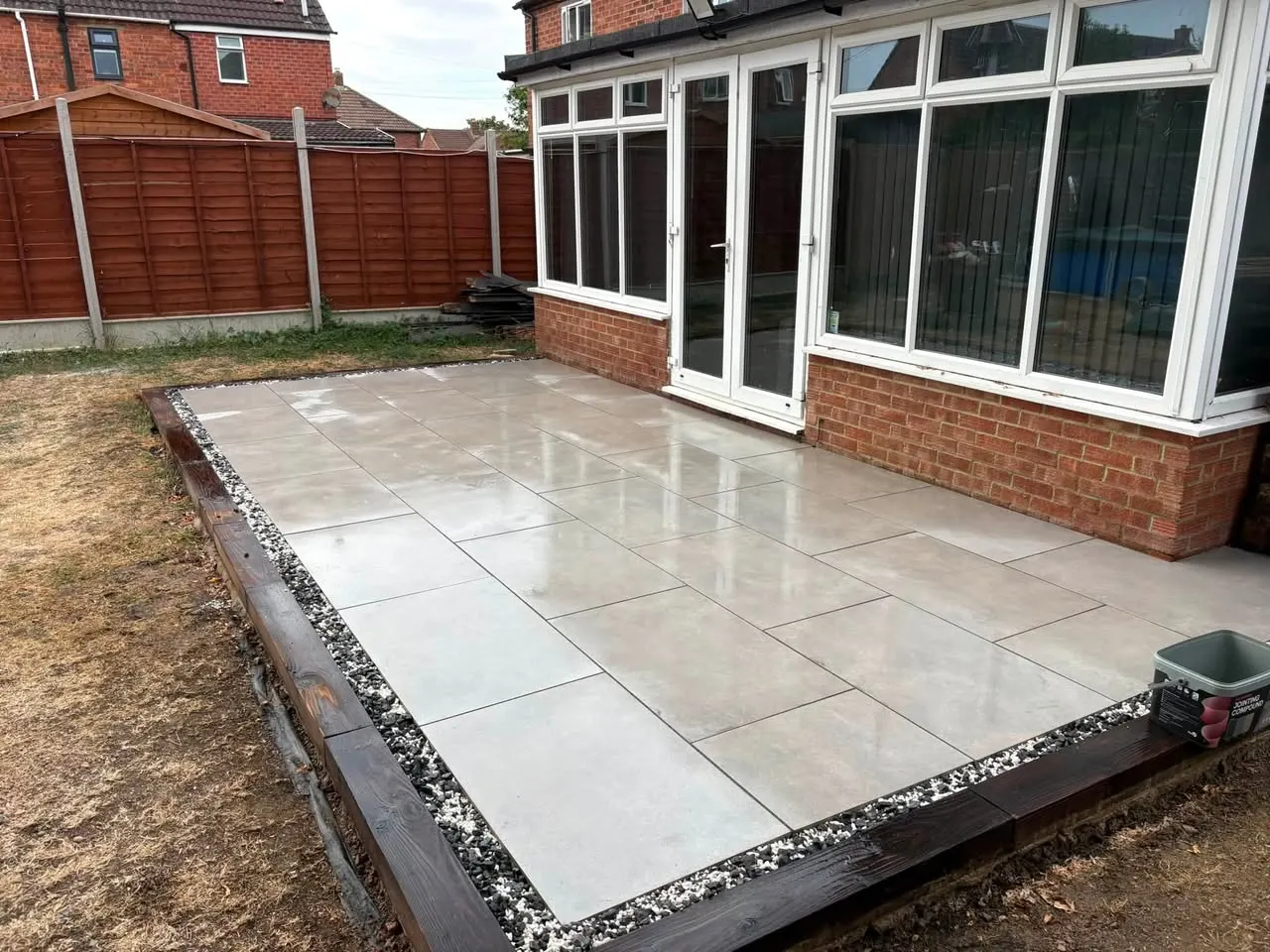 New patio by the conservatory, Tewkesbury