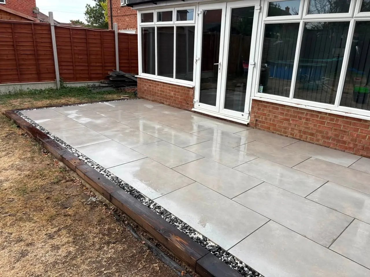 New patio by the conservatory, Tewkesbury