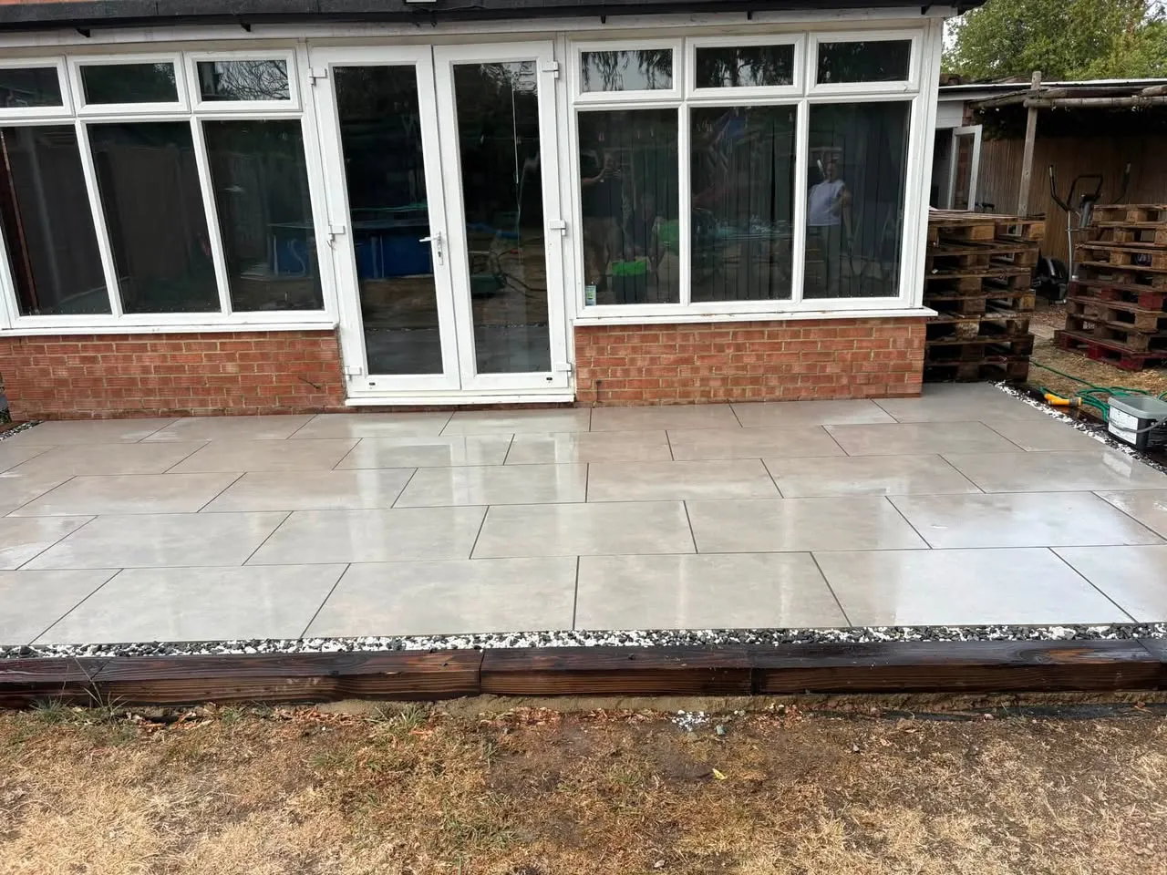 New patio by the conservatory, Tewkesbury